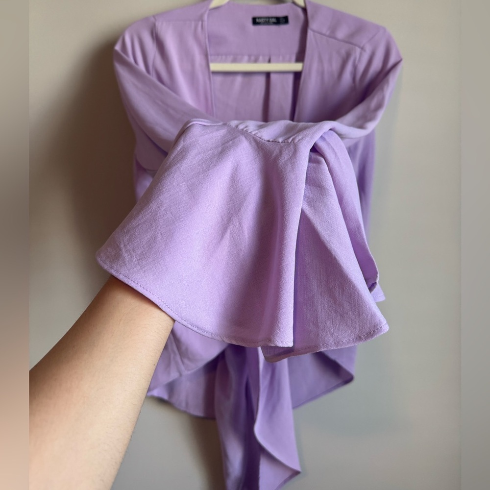 Nasty Gal Purple Bell Sleeve Wrap Top - Size 6 - Picture 5 of 6
